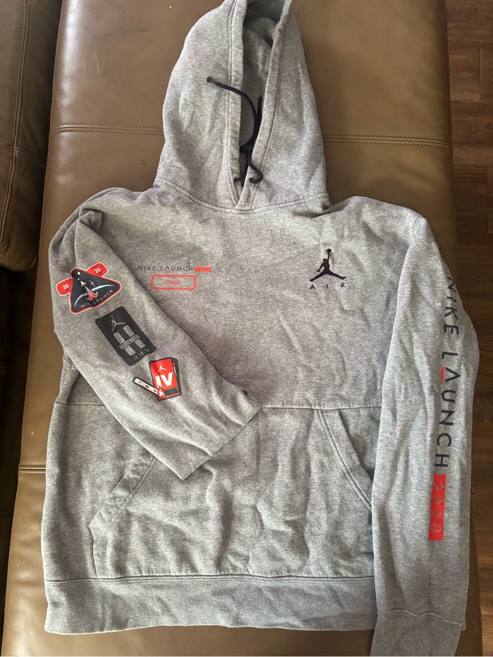 Nike Gray Jordan Air Graphic Crewneck Hoodie with Red Accents